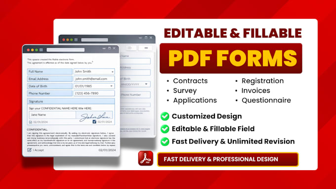 Develop or create fillable pdf form, interactive, editable pdf form in ...