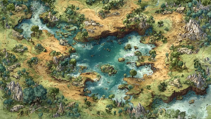 draw a fantasy map with digital watercolors