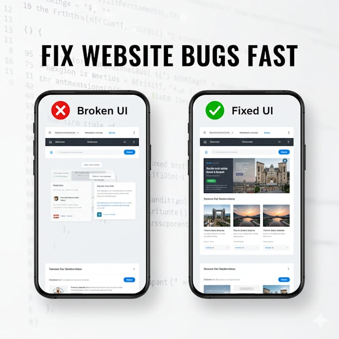 fix frontend bugs, HTML CSS javascript issues and responsive design