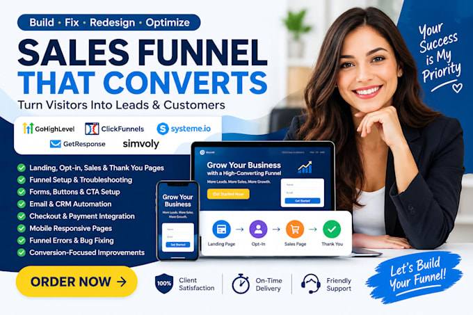 build fix sales funnel landing page gohighlevel clickfunnels systeme io website