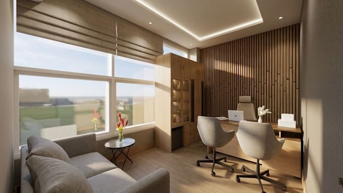 design modern office interior in 3d rendering