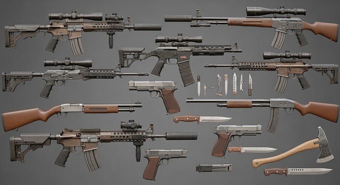 create realistic 3d gun model and weapon assets for games and animation
