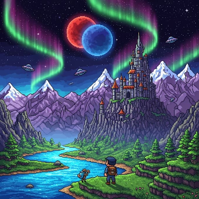 design awesome background and landscape pixel art nft