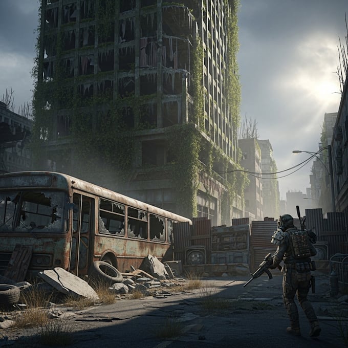 draw detailed post apocalyptic scene for games