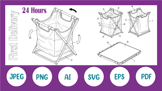 draw 2d products patent drawing and technical drawing
