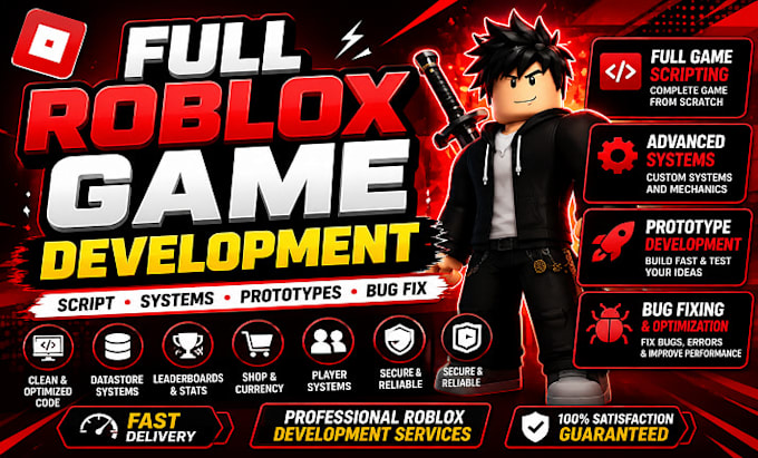 develop roblox games, script advanced systems, build prototypes , fix bugs