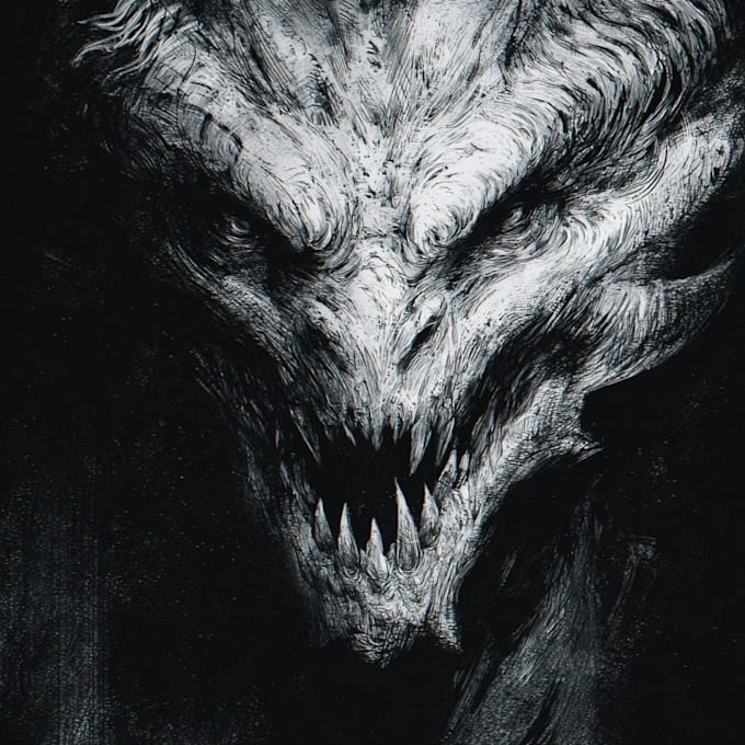 draw dark monster horror art for your commercial