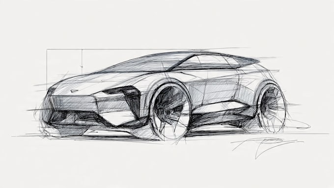 sketch a car or vehicle design concept using digital drawing