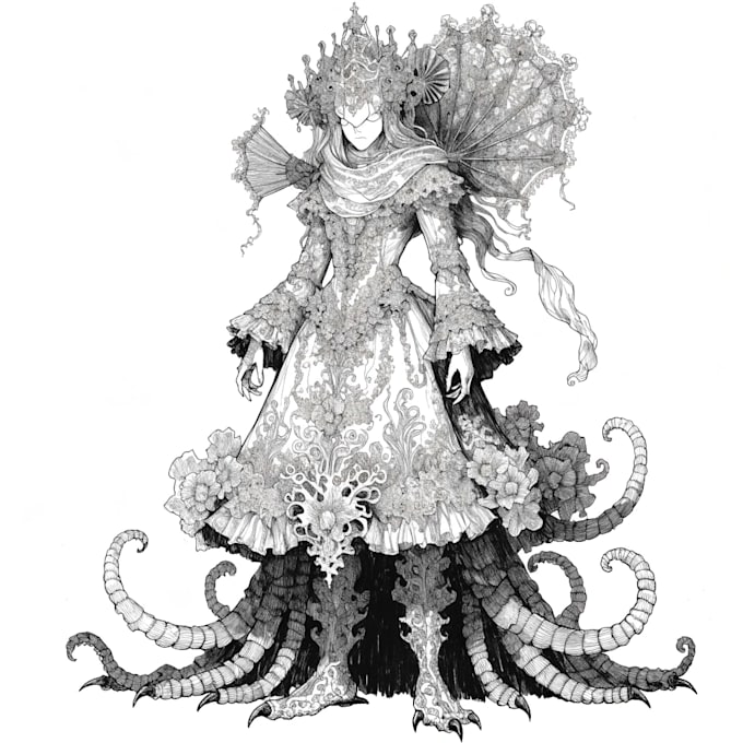 create breathtaking dnd character line art with extreme detail