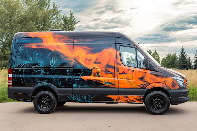 draw vehicle wrap design, car wrap, van wrap