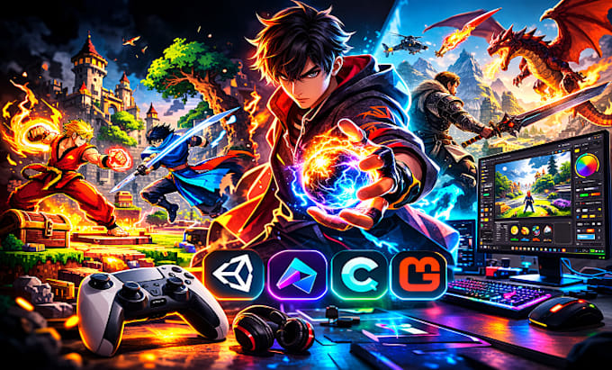 build 2d, 3d unity video game, phaser, construct, monogame, 2d fighting rpg game
