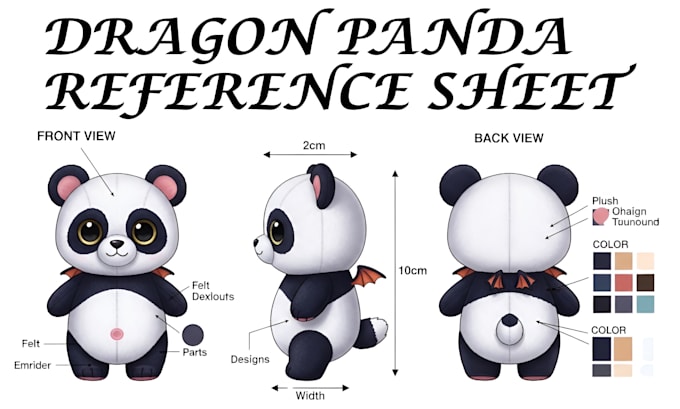 create plushie reference sheet for plush toy stuffed animal design ych tech pack