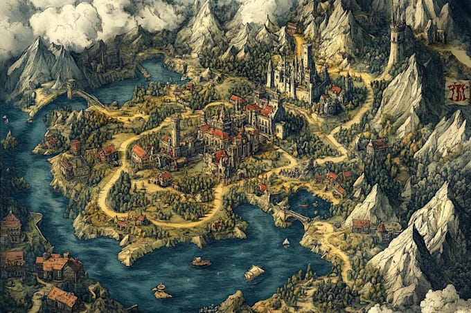 create 2d map illustration map design vector fantasy
