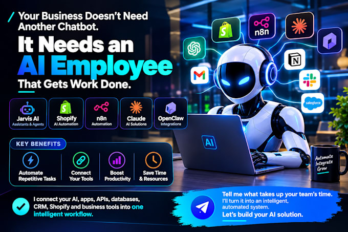 develop jarvis ai assistant, ai agent, shopify automation, n8n workflow, opencla