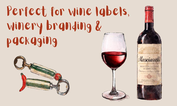 do watercolor wine bottle illustrations for menus or labels