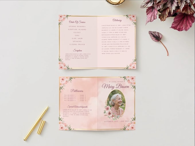 create beautiful memorial program designs within 24 hours