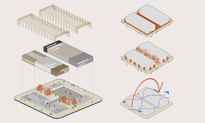 create professional architectural axonometric and 3d diagram drawings
