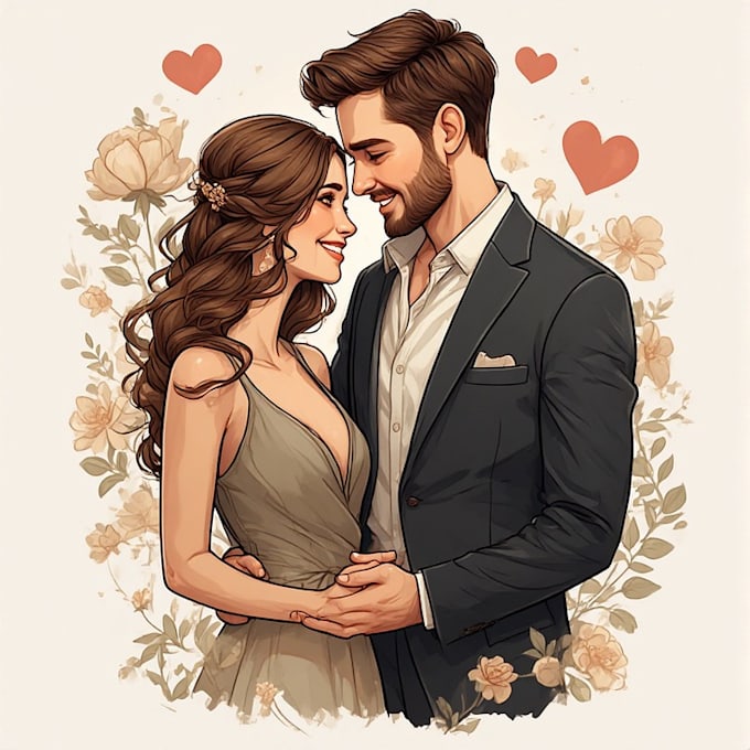 create a valentine custom couple portrait