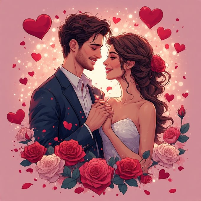 illustrate a romantic family couple portrait