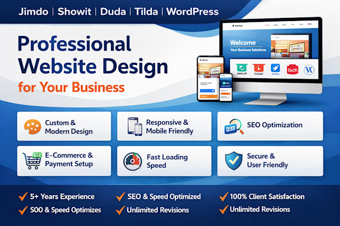 design a professional jimdo showit duda tilda wordpress website
