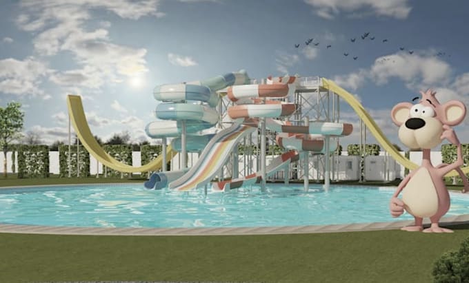 design amusement kids play park, water park resorts, swimming pools 2d 3d plan