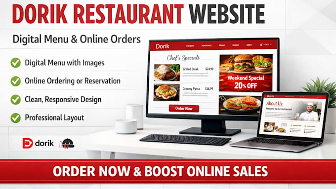 design a dorik restaurant website with digital menu and online ordering system