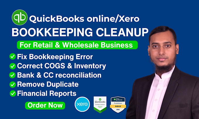 do quickbooks bookkeeping cleanup for retail and wholesale business