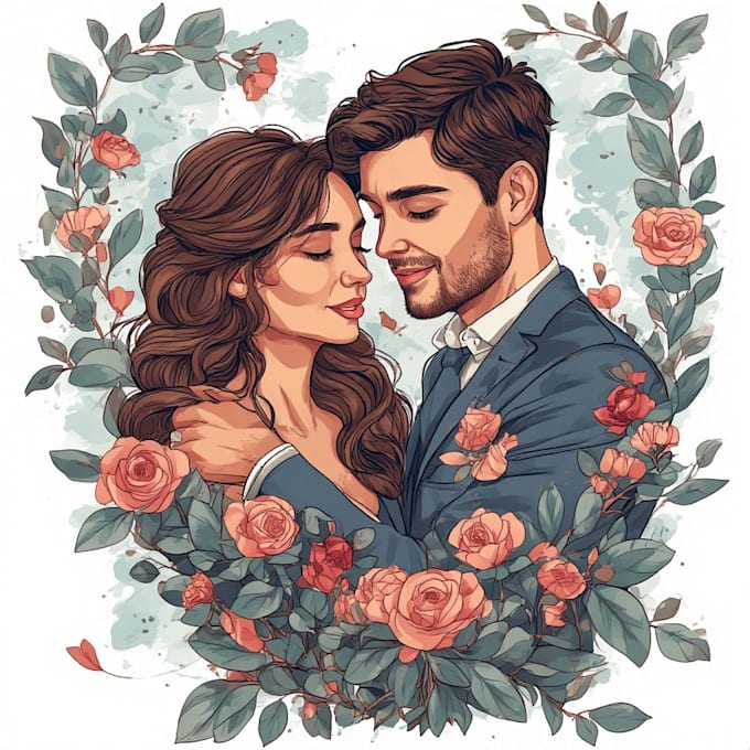 draw romantic couple portrait illustration