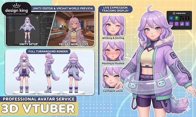 3d vrchat avatar, unity VR character, vroid vtuber model, furry avatar full rig