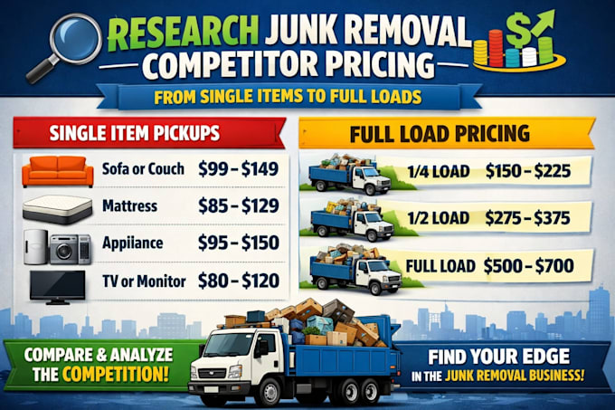 research junk removal competitor pricing from single items to full loads
