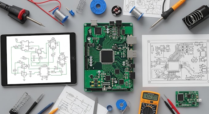 design pcb circuit design, pcb assembly, schematic, hardware development design