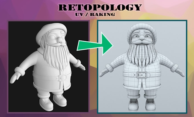 clean retopology, uv mapping and normal map baking