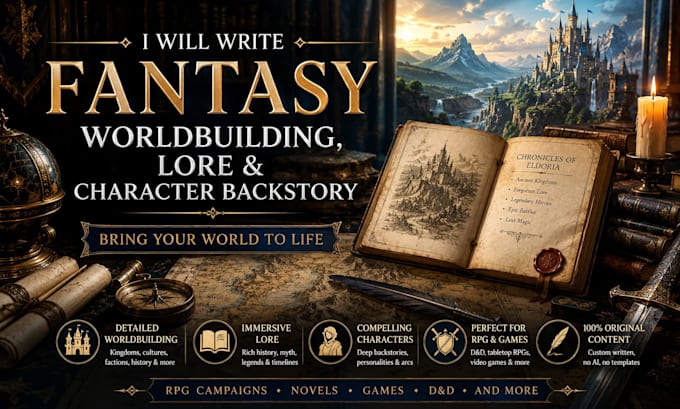 write fantasy worldbuilding, lore and character backstory