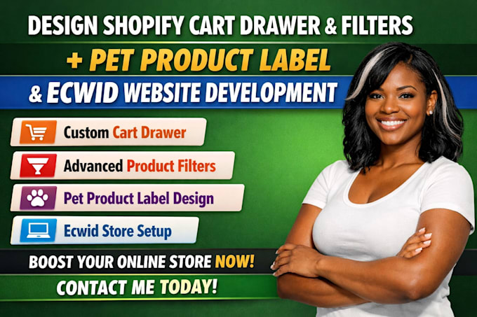 design shopify cart drawer filter pet product label  ecwid website development