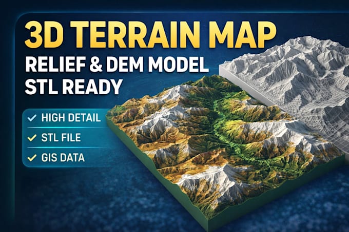 Create 3d terrain, topography, relief map, dem printable stl by ...