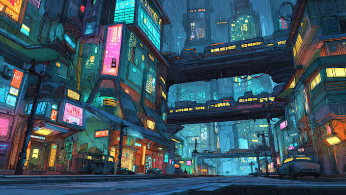 Draw illustration of futuristic cyberpunk city by Athenaames | Fiverr
