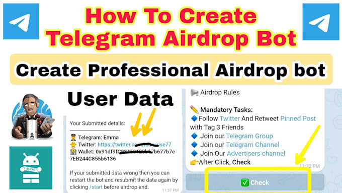 develop telegram bots, including airdrop bots, chatbots, fully customized bot