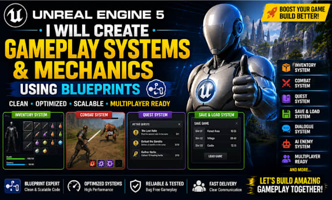 create unreal engine gameplay systems and mechanics using blueprints