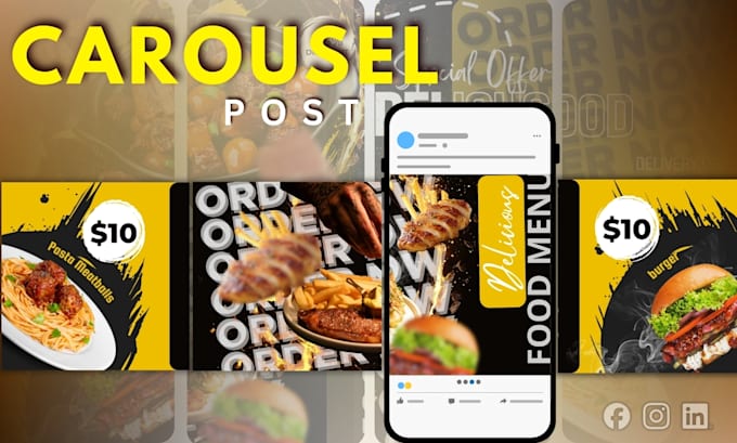 design instagram food menu carousel posts for restaurant