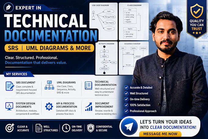 create expert technical documentation srs, uml and more