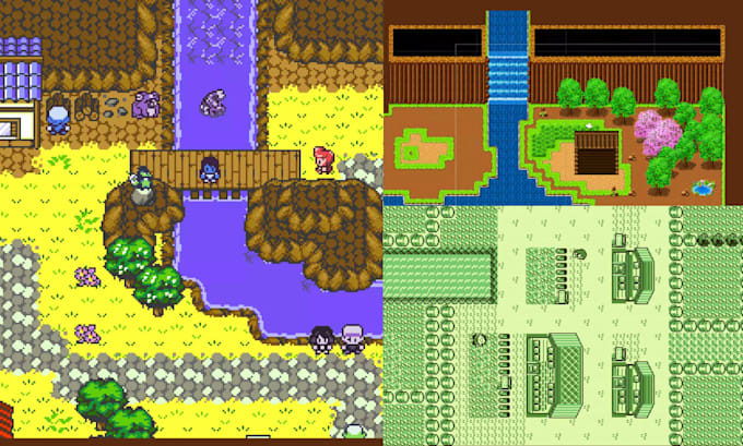 Pixel art tileset pokemon gen 3,4,5, gameboy, gbc tileset for rpg, rom ...