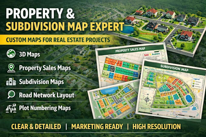 design custom 3d map or property sales map subdivision map road network layout