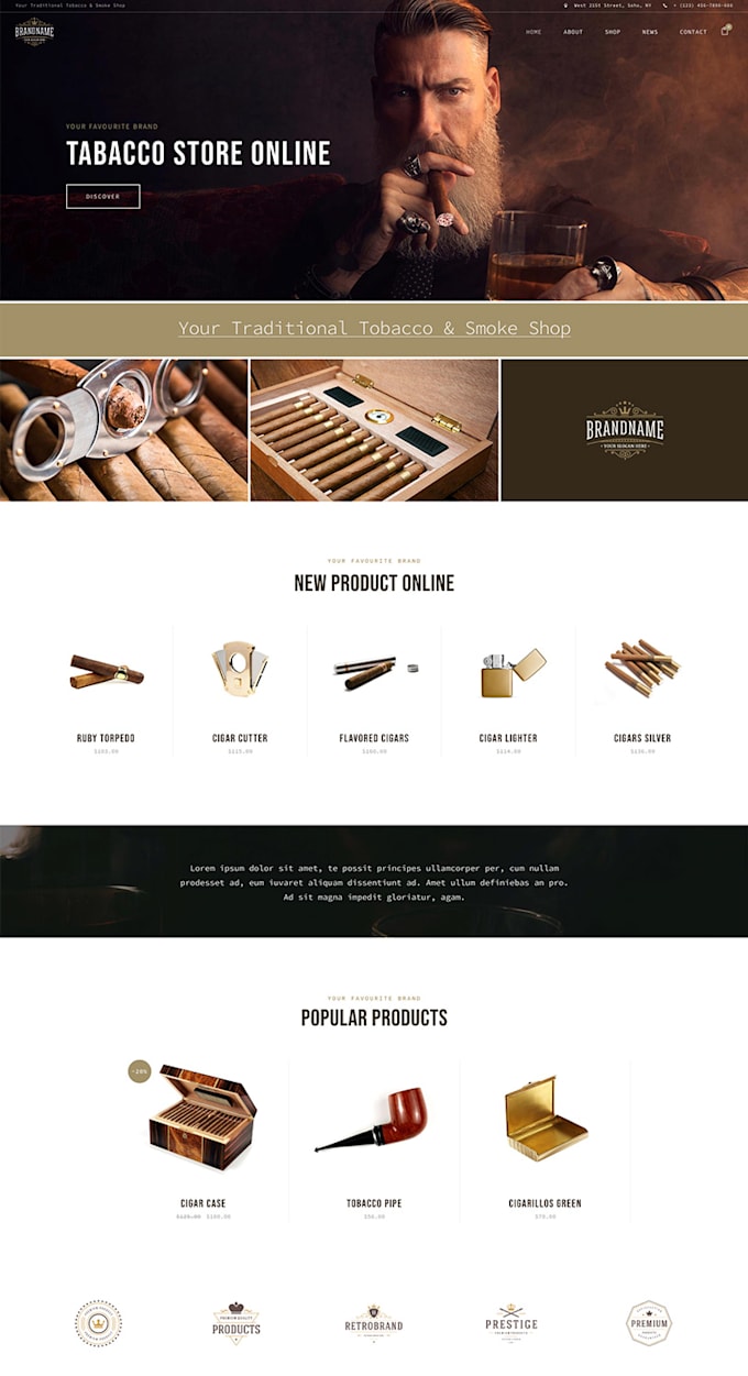 create tobacco shop website design