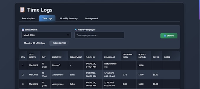 provide employee time tracker frontend zip source code