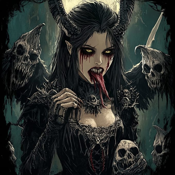 create dark fantasy and gothic character illustrations