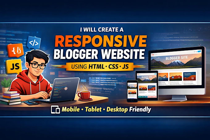 create a responsive google blogger website using HTML CSS js