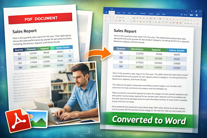 convert pdf to word and data entry