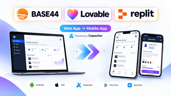 convert base44 or lovable web app to ios and android app with capacitor publish