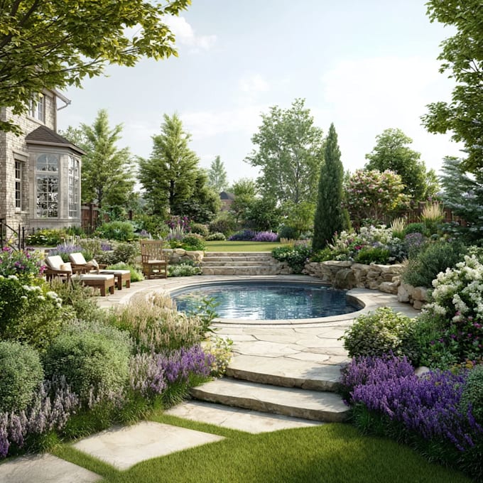 create backyard landscape design rendering