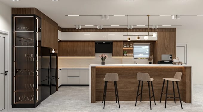 Restyling functional kitchen interior,3dlayout render,cabinet design ...